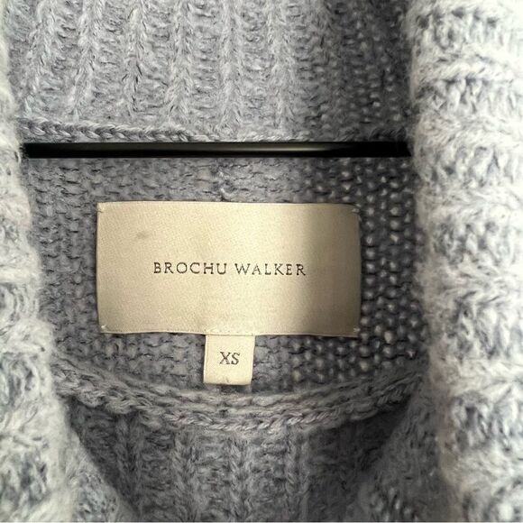 BROCHU WALKER Wool & Cashmere Odene Fringe Turtleneck in Oslo Blue Melange XS - Picture 6 of 10
